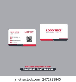 Modern Vector Creative and Clean Business Card QR code Template , Double-sided Business Card design. Red and white background. Flat Design Vector Illustration.