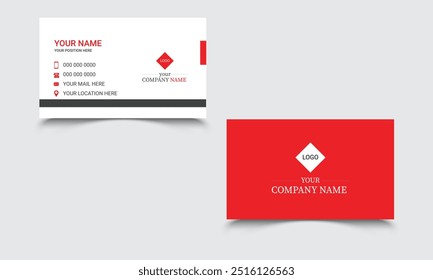 Modern Vector Creative and Clean Business Card Template , Double-sided Business Card design. Red and white background. Flat Design Vector Illustration.