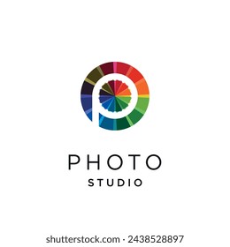 Modern vector creative letter p photography modern vector creative symbol. shutter lens camera icon design element eps 10