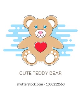 Modern vector cute teddy bear with red heart