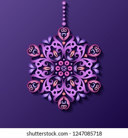 Modern vector decorative ornamental snowflake. Trendy craft style illustration. 3d effect imitation