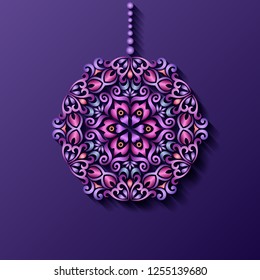 Modern vector decorative ornamental snowflake. Trendy craft style illustration. 3d effect imitation