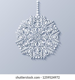 Modern vector decorative ornamental snowflake. Trendy craft style illustration. 3d effect imitation