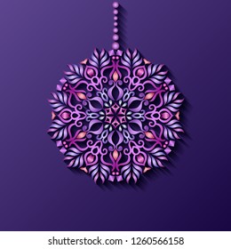 Modern vector decorative ornamental snowflake. Trendy craft style illustration. 3d effect imitation