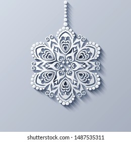 Modern vector decorative ornamental snowflake. Trendy craft style illustration. 3d effect imitation