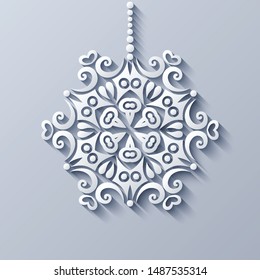Modern vector decorative ornamental snowflake. Trendy craft style illustration. 3d effect imitation