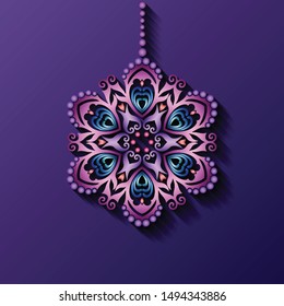 Modern vector decorative ornamental snowflake. Trendy craft style illustration. 3d effect imitation
