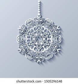 Modern vector decorative ornamental snowflake. Trendy craft style illustration. 3d effect imitation