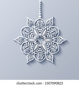 Modern vector decorative ornamental snowflake. Trendy craft style illustration. 3d effect imitation