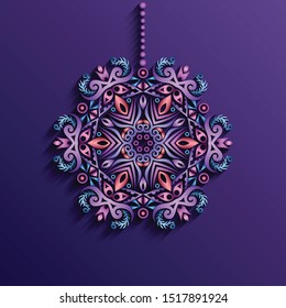 Modern vector decorative ornamental snowflake. Trendy craft style illustration. 3d effect imitation