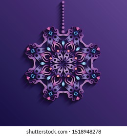 Modern vector decorative ornamental snowflake. Trendy craft style illustration. 3d effect imitation