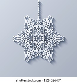 Modern vector decorative ornamental snowflake. Trendy craft style illustration. 3d effect imitation