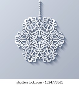 Modern vector decorative ornamental snowflake. Trendy craft style illustration. 3d effect imitation