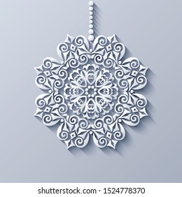 Modern vector decorative ornamental snowflake. Trendy craft style illustration. 3d effect imitation