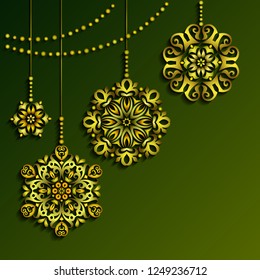 Modern vector decorative ornamental snowflakes set. Trendy craft style illustration. 3d effect imitation