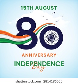 Modern vector design celebrating the 80th Indian Independence Day featuring a creative 
