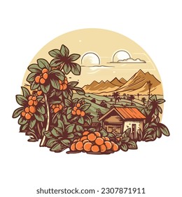 Modern vector design of coffee farm and plants icon isolated