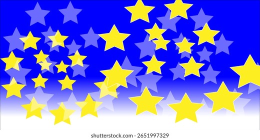 A modern vector design featuring layered yellow stars in various sizes on a smooth blue gradient background. This vibrant and harmonious composition is perfect for children's design