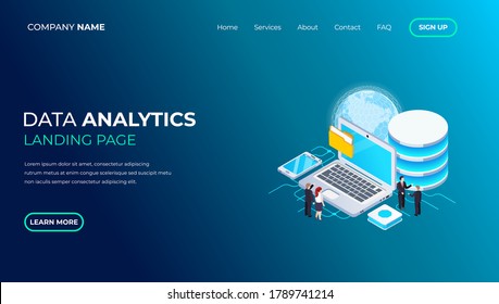 Modern vector design isometric concept of Data Analysis for website and mobile website. Landing page template. Easy to edit and customize.  Business idea with technology design.