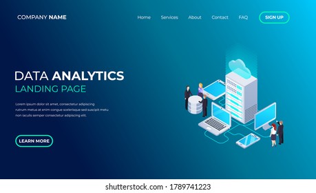 Modern vector design isometric concept of Data Analysis for website and mobile website. Landing page template. Easy to edit and customize.  Business idea with technology design.
