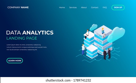Modern vector design isometric concept of Data Analysis for website and mobile website. Landing page template. Easy to edit and customize.  Business idea with technology design.