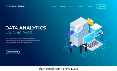 Modern vector design isometric concept of Data Analysis for website and mobile website. Landing page template. Easy to edit and customize.  Business idea with technology design.