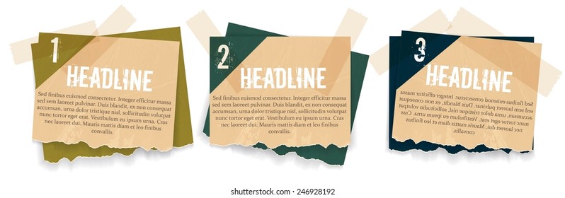 Modern vector design, paper, cardboard imitation, infographics banners with tape