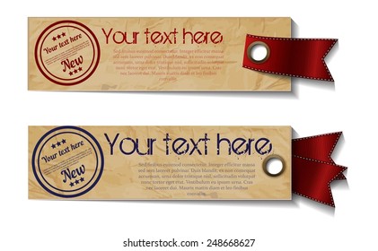 Modern vector design, paper, cardboard imitation, infographics banners with ribbons