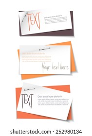 Modern vector design, paper, cardboard imitation, infographics banners, pinned shits of paper