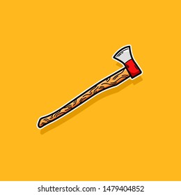 Modern Vector Design of Red and White Axe. Wooden Lumberjack Axe.