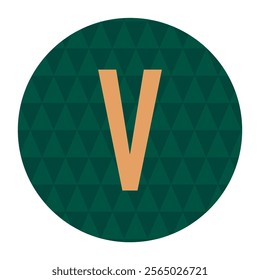 A modern vector design showcasing a bold orange V letter on a green circle. The background features a triangular pattern for added depth, ideal for branding or creative projects.