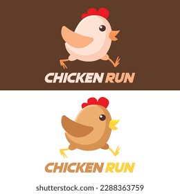 Modern vector design simple minimalist logo template of chicken run cartoon vector for brand, emblem, label, badge. Isolated on white background.