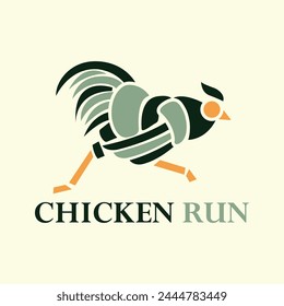 Modern vector design simple minimalist logo template of chicken run flat vector for brand, emblem, label, badge. Isolated on color background.