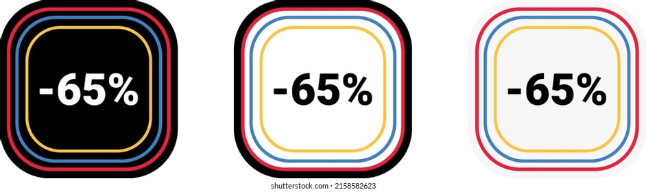 Moderno descuento vectorial 65% de descuento y venta etiqueta de icono  