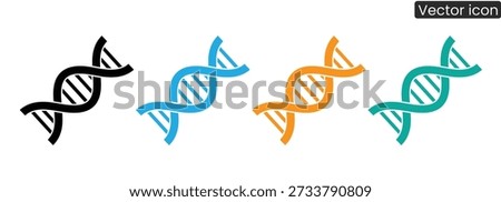 Modern vector DNA double helix icons in black, blue, orange, and green, perfect for science and medical projects