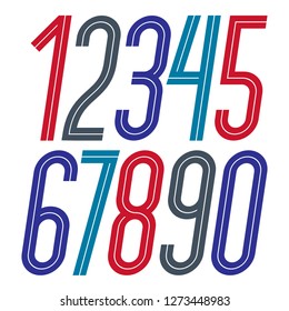 Modern vector elegant tall digits, trendy numerals collection made with white lines, best for use in logotype design in telecommunication theme.
