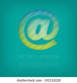 Modern vector e-mail icon with bright colorful striped background. Cut out style with inner shadow.