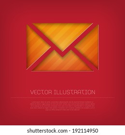 Modern vector envelope icon with bright colorful striped background. Cut out style with inner shadow.