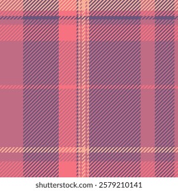 Modern vector fabric check, unique pattern texture textile. Rectangle seamless plaid background tartan in red and violet colors palette.