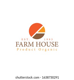 modern vector farm house with angular side shape of a farm in a circle makes this design simple and elegant font combination.