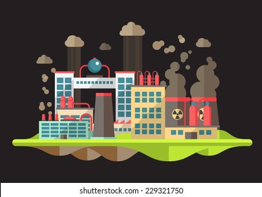 Modern vector flat design conceptual ecological illustration with factories