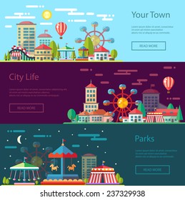 Modern vector flat design conceptual city illustration with carousels