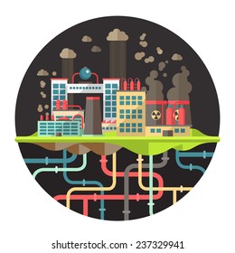 Modern vector flat design conceptual ecological illustration with factories