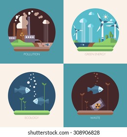 Modern vector flat design conceptual ecological illustrations
