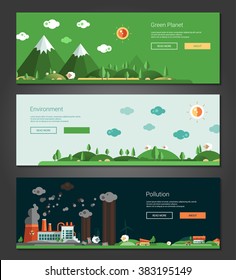 Modern vector flat design conceptual natural and ecological  landscapes banners set