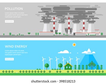 Modern vector flat design conceptual ecological illustration. Wind energy.