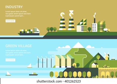 Modern vector flat design conceptual ecological illustration. Wind energy.