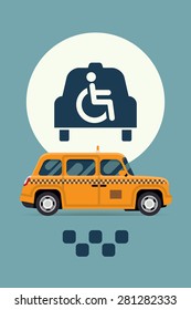 Modern vector flat design on public transport vehicle city taxi service with wheelchair access