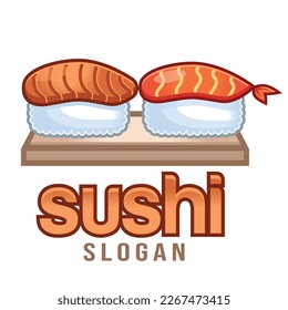 Modern vector flat design simple minimalist cute logo template of sushi sashimi for brand shop, cafe, restaurant, bar, emblem, label, badge. Isolated on white background. Retro icon.