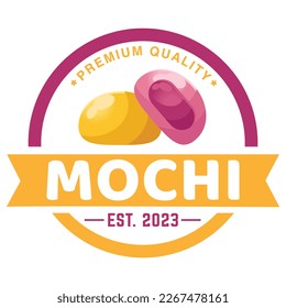 Modern vector flat design simple minimalist cute logo template of mochi for brand shop, cafe, restaurant, bar, emblem, label, badge. Isolated on white background. Retro circle round badge style icon.